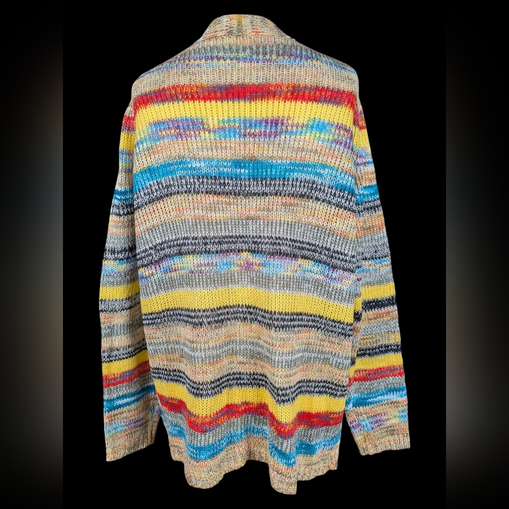 Colorful Rainbow Striped Women's Knit Cardigan With Front Pockets - Picture 2 of 4